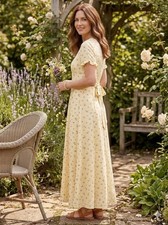 Vtg Maxi Dress 6 Floral Yellow Frill Cottage Prairie Y2k Empire Fit Flare Fairy