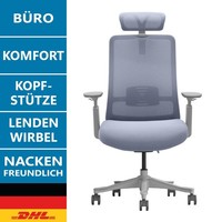 Lmg Ergonomischer BüRostuhl HöHenverstellbar Mit KopfstüTze & 3D-Armlehnen Blau