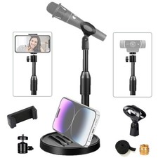3-in-1 Desktop Microphone Stand, Phone Holder, 3/8 5/8 Adapter, Webcam