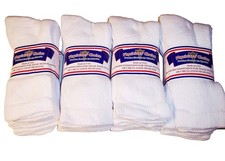 12 Pairs Womens White Cotton Blend Top Stretch Diabetic Crew Socks - USA Made