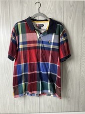 Men's Large Vintage 90s Chaps Red Blue Plaid - CRESTED Ralph Lauren Polo Shirt