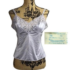 Vintage Vassarette Satinessence Lace Cami Purple Size 38 Coquette Office Siren