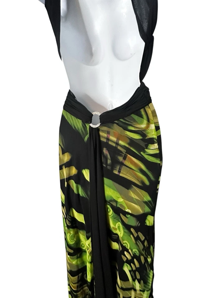 NWT Y2K Hailey Logan Silky Green Black Open Back Whimsigoth Fairy Prom Dress 3/4 - Image 3 of 4