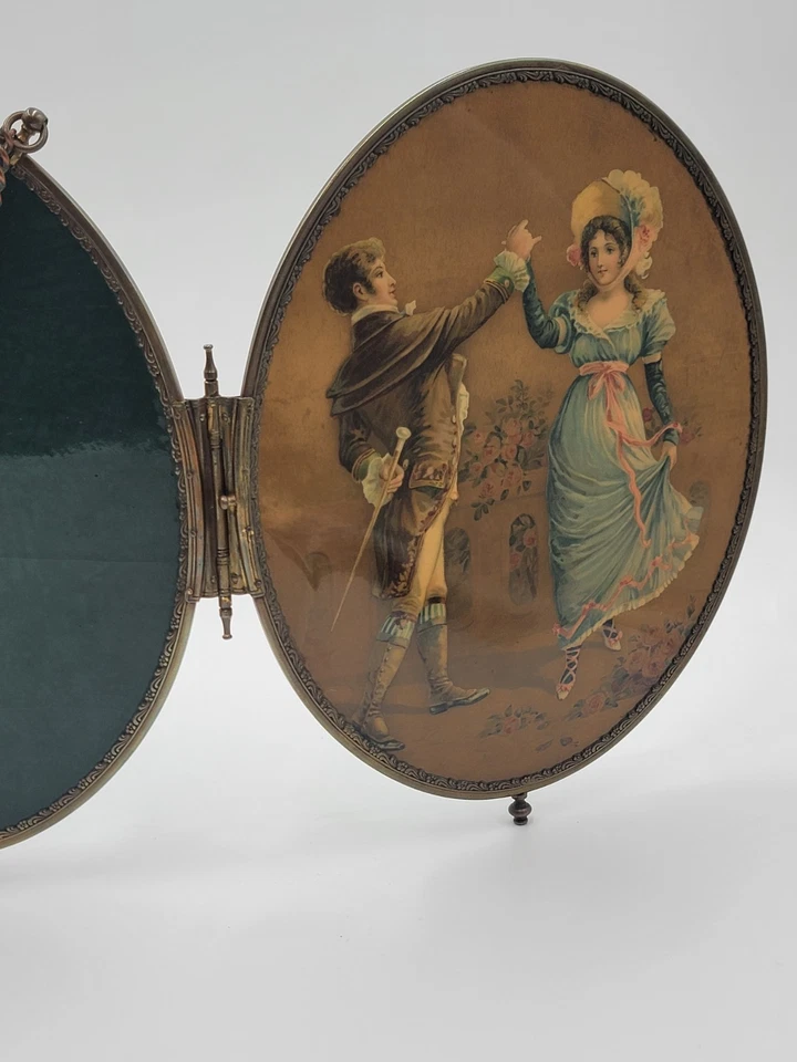 Tocador de afeitar triple colgante con marco de bronce victoriano raro de 1800 para pareja de baile. Foto 3 de 4