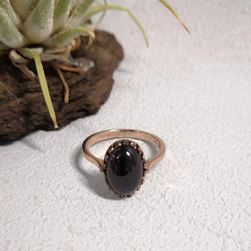 Granat Cabochon Ring Granatschmuck Trachten Silber 925/- vergoldet Antikstil - Bild 3 von 4