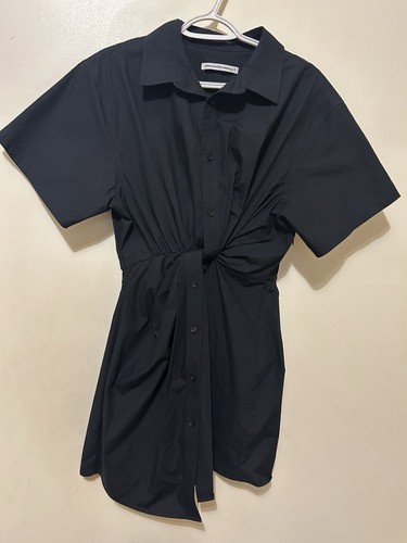 Abito Alexander Wang 2 nero davanti twist camicia vestito off-kilter bottoni cotone - Foto 2 di 10
