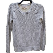 LOFT Textured Knit Sweater Women's Small Gray Cotton Blend Cable Crewneck
