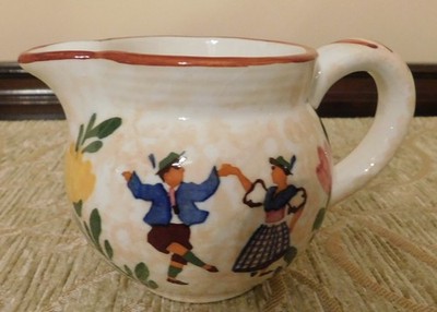 vintage Alpine Peasant Ware 3 inch tall pitcher. It is handpainted in Germany