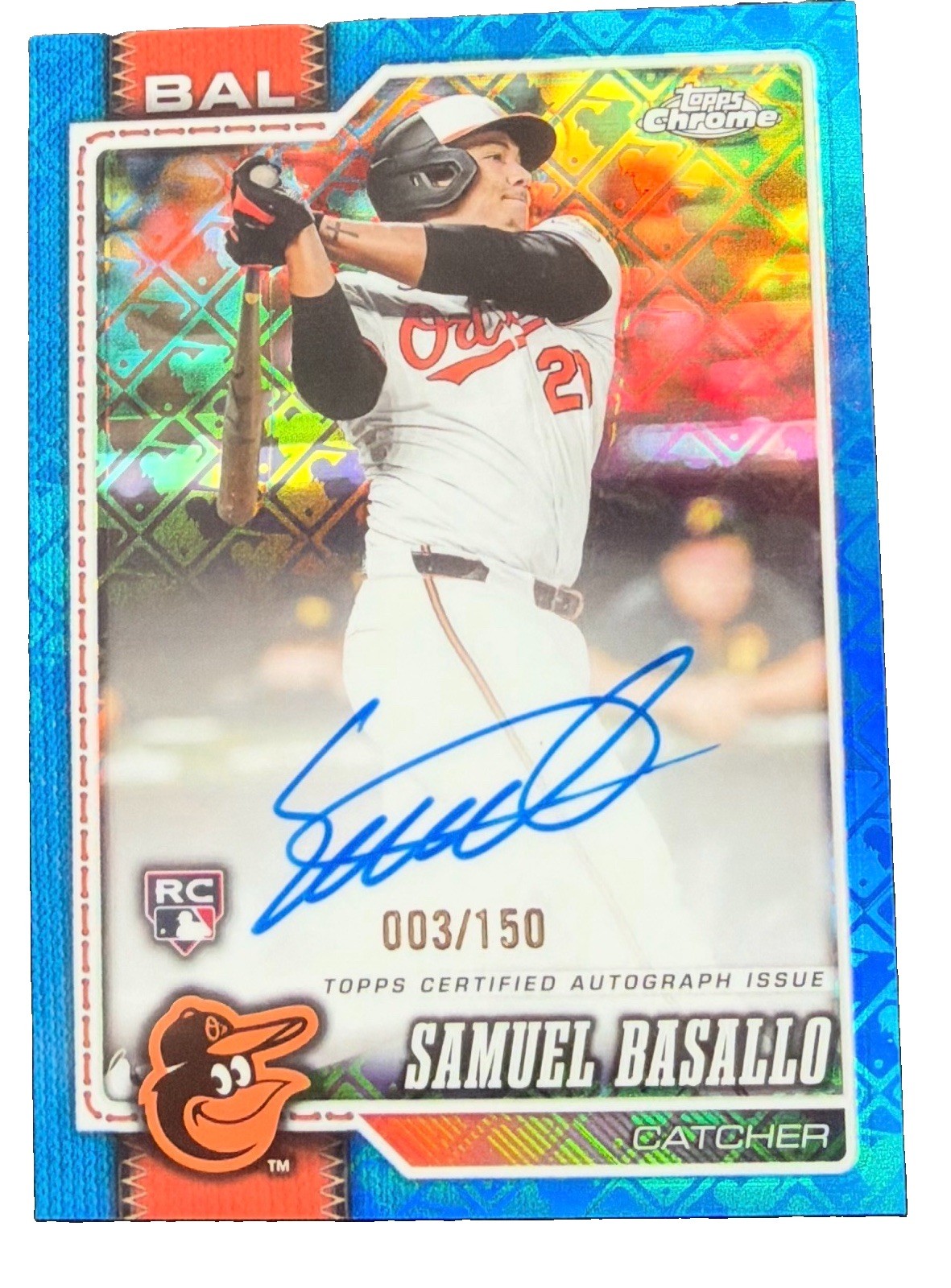 2026 Topps Chrome Samuel Basallo RC Auto Blue Refractor /150 Orioles 003/150