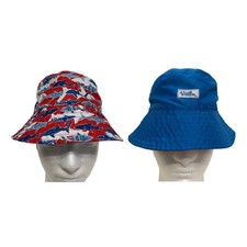 UV Skinz Bucket Hat Boys Size 1 Reversible Sun wear Blue Red SHARKS Blue Beach