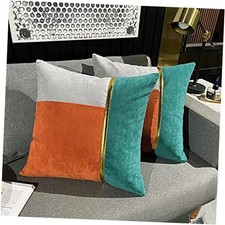 Orange Teal Gray Gold Leather Patchwork 18" x 18" Pack of 2 Orange teal gray