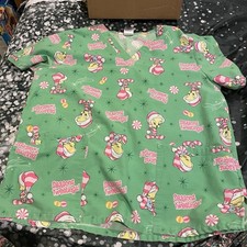 Looney Tunes Tweety Bird Seasons Tweetings Christmas Scrub Top Green Size Large