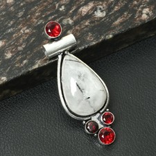 Black Rutile Garnet Gemstone Ethnic Handmade Pendant Jewelry Gift 2.8