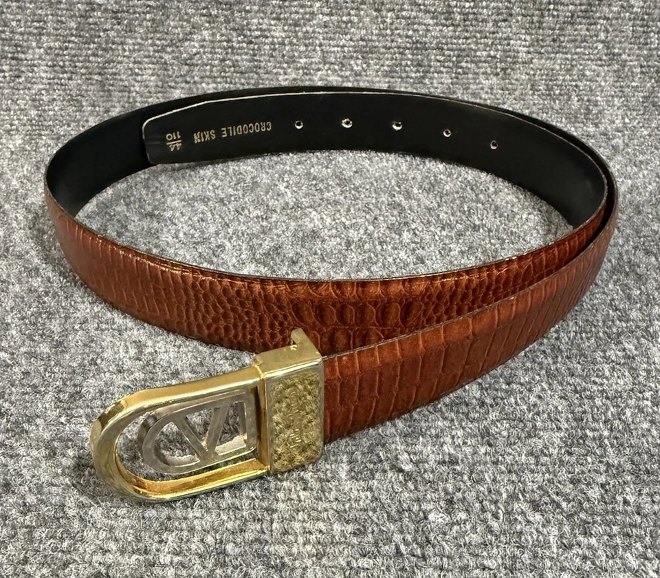 Vintage Mario Valentino Crocodile Skin Brown Designer Belt Size 44/110 - Image 2 of 4