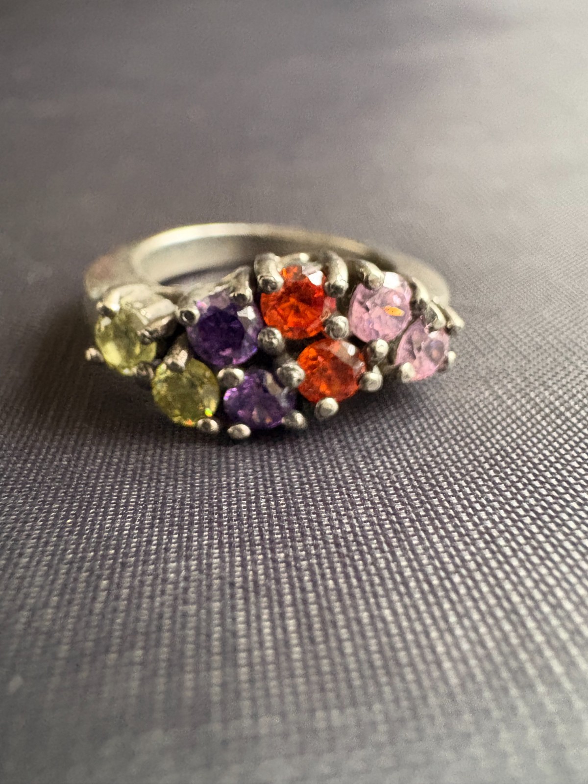 925 Sterling Silver Ring Cluster Multi Gemstones … - image 1