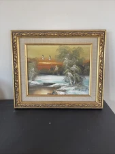 Vintage Acrylic Painting With Gold Frame And Linen Matte-signed