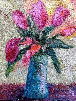 Neal 11''x14'' Colorful Tulips Canvas Original Art  Textured Design Art