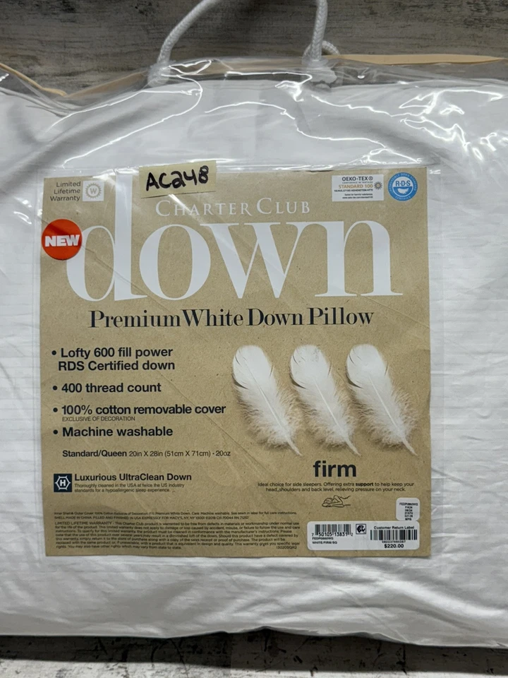 Charter Club Premium White Down Firm Density Standard/Queen Pillow New - Image 2 of 4