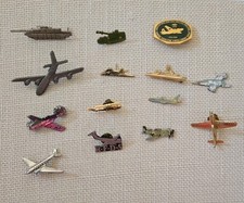 Lot Of 14 Vintage  USA Aircraft, Tanks, Ships, More  Lapel Pins