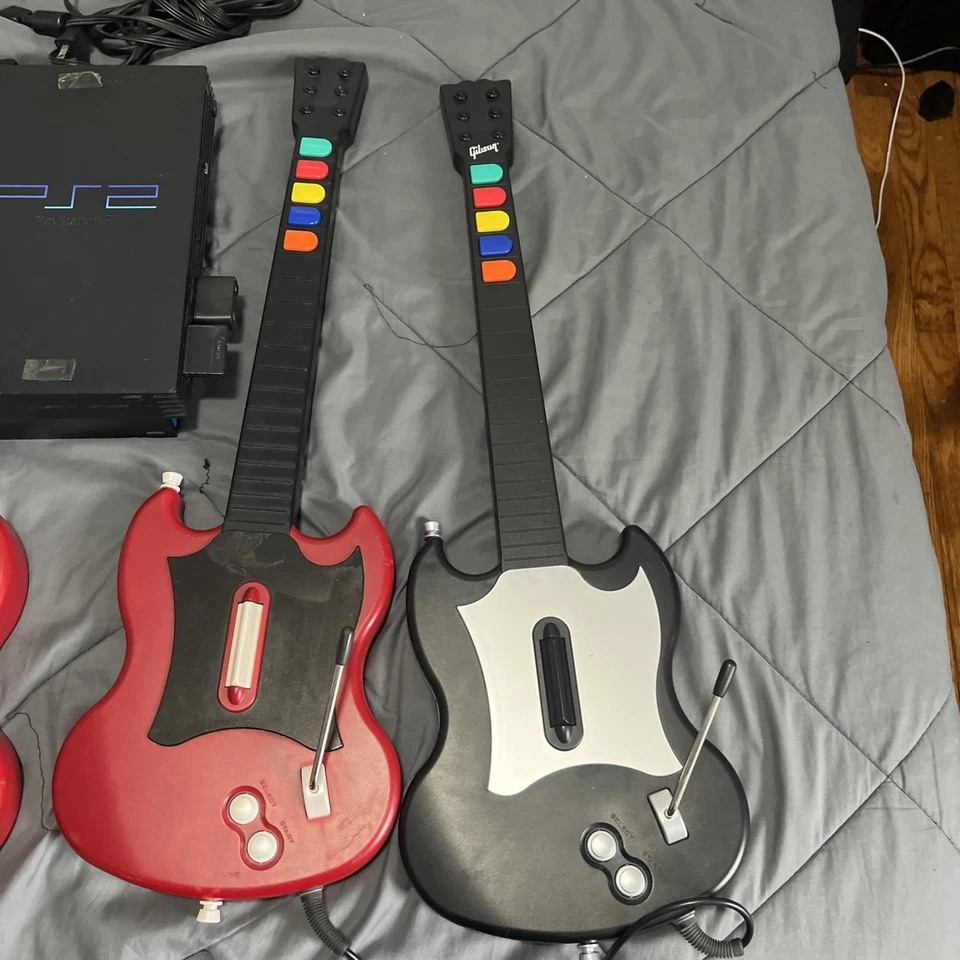 Guitar Hero PS2 Lote 3 Rojo Octano Cableado PS2 Con Juego Y Pelican Dance Mate Foto 3 de 4