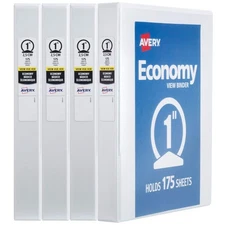 Avery Mini Economy View 3 Ring Binders 1 Inch Round Rings White 4-Pack