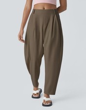 Halara Flex Mid Rise Pocket Barrel Leg Work Pants in shitake Women  s Sz L NWT