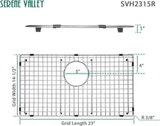 Serene Valley Sink Bottom Grid 23" X 14-1/2", Rear Drain with Corner Radius 3/8"