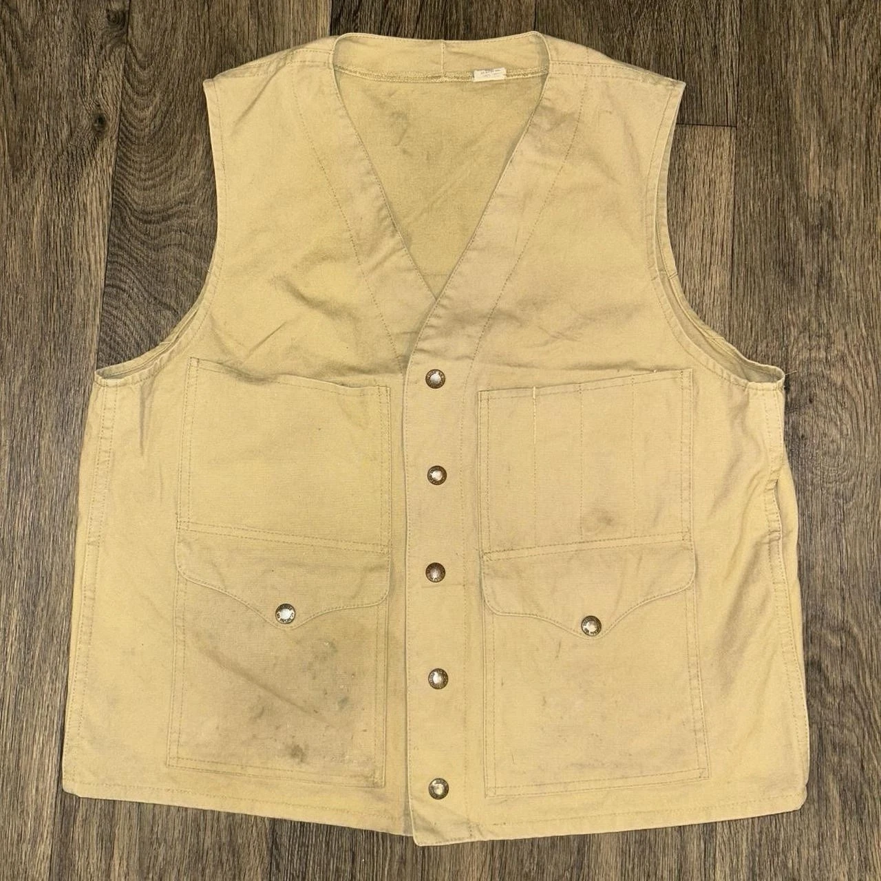 Vintage Filson Tan Tin Cloth Hunting Fishing Vest 40 Med Large