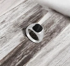 Black Onyx Cushion Cut Gemstone With 925 Sterling Silver Ring For Men's #A112
