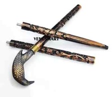 Fancy Hand Carved Walking Stick Wooden Cane Raven Brass Handle Men Women Gift