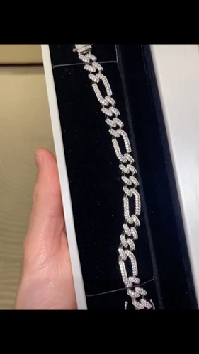 Real Solid 925 Silver Mens Figaro Bracelet 13mm Iced Out CZ Heavy HipHop 7.5in - 第 1 支影片,共 1 支
