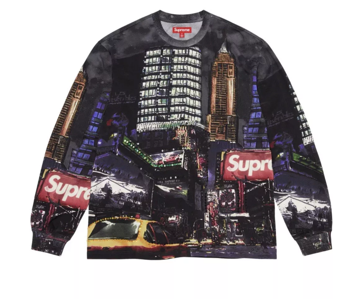 ?NEUF?Te shirt manches longues à paillettes Supreme Skyline SS25 Large Noir CONFIRMÉ