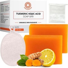 Turmeric Kojic Acid Soap and Loofah Sponge Set: Soap Bar with Vitamin C Retinol