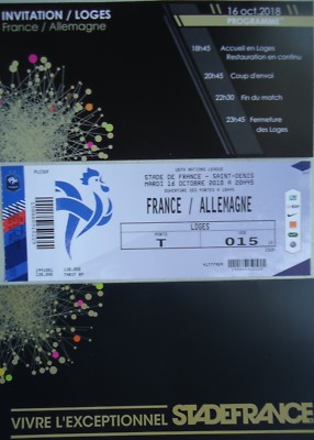 mint VIP TICKET Loge & Box 16.10.2018 Frankreich France Deutschland Germany # 7