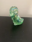 Vintage Fenton iridescent Green Signed Duck Art Glass Figurine