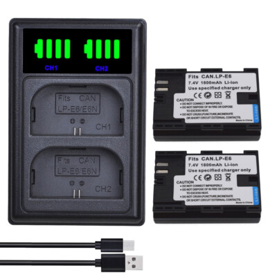 2X Battery + LCD Dual Charger for Canon LP-E6 LPE6 Canon EOS 7D SV Canon Grip