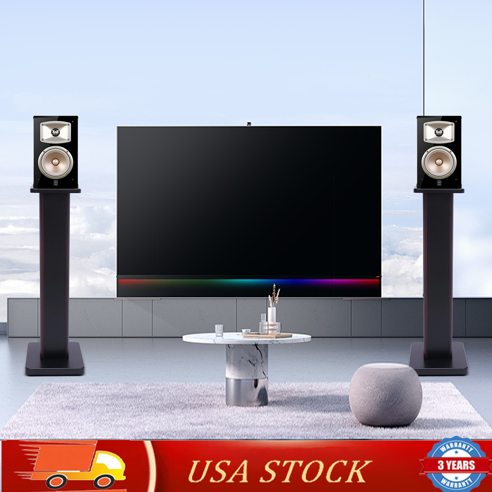 28-Inch Black Walnut PVC Bookshelf Speaker Stands for Home Theater Surround Sound