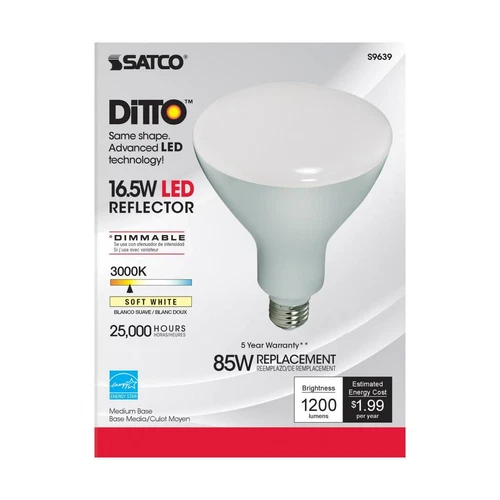 Satco S9639 16.5W =85W BR40 LED Very Wide Flood 103° Medium E26 3000K Warm White - Picture 6 of 10