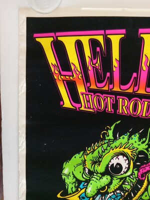Vintage Hell's Hot Rods Blacklight Poster 1990s Rat Fink Style