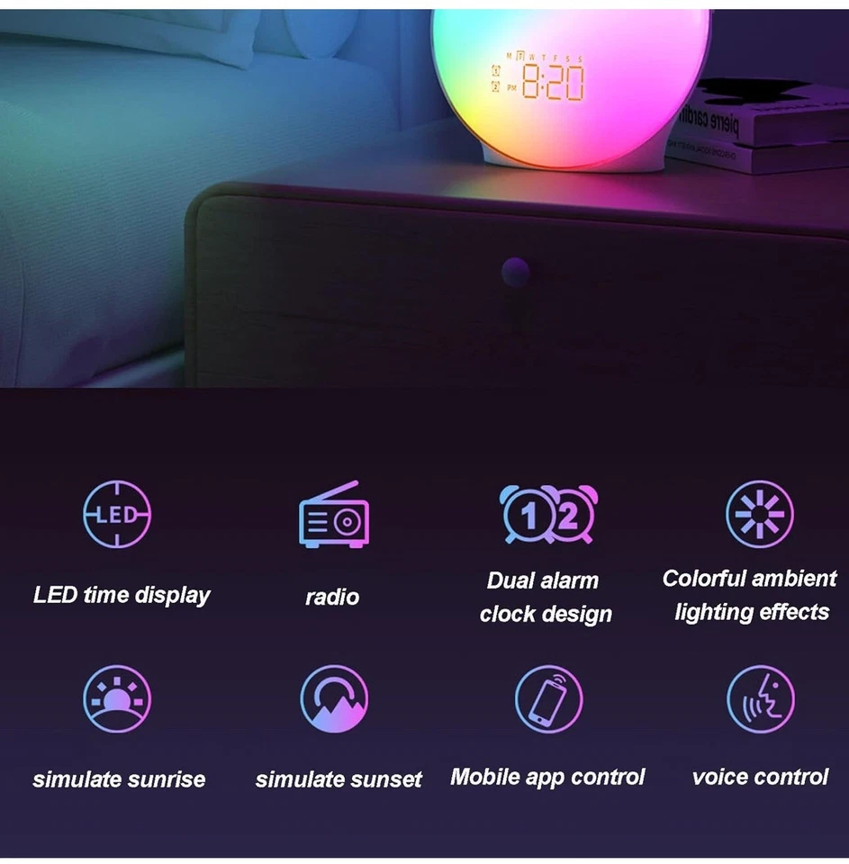 Nature-themed Sunrise Alarm Clock with Bedside Lamp - Relaxing Bedroom Essential - Image 3 of 3