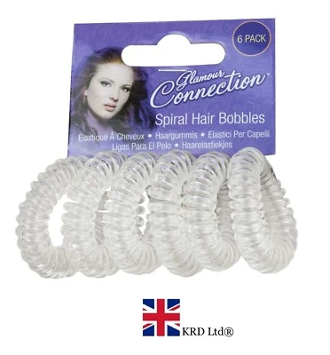 Clear Spiral Hair Bobbles 6 Pack - Snag Free Kids School Hair Ties UK