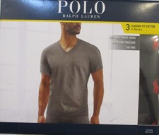 3 POLO RALPH LAUREN MENS COTTON BLACK V-NECK T-SHIRTS UNDERSHIRTS S M L XL XXL