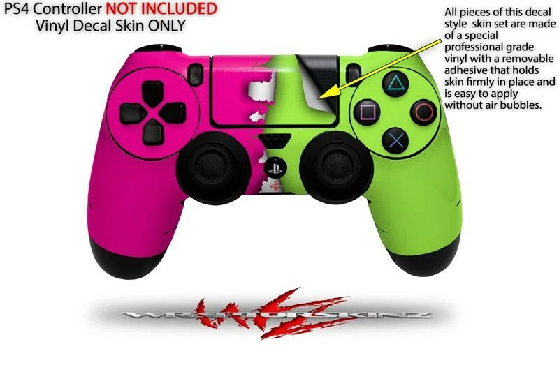 Skin for Sony PS4 Controller Ripped Colors Hot Pink Neon Green