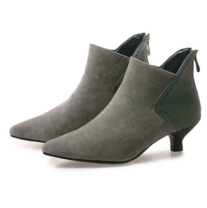Ladies Women Faux Suede Ankle Boots Kitten Heel Pointy Toe