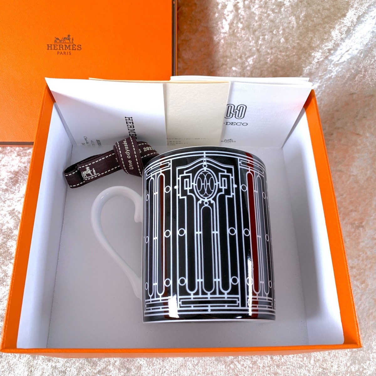 Hermes Paris Mug Cup H Deco Black Noir Porcelain Tableware with