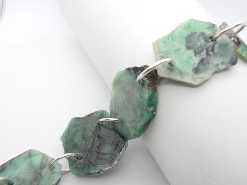 Pulsera de Plata 925 Con Esmeraldas Naturales - Pulsera Piedra Dura * - Picture 2 of 7