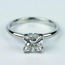 1.5 Ct Princess Cut Simulated Diamond Solitaire Wedding Ring 925 Sterling Silver