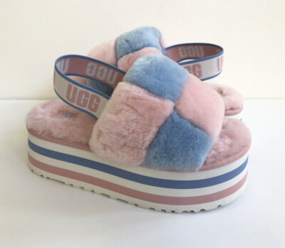 UGG FLUFF YEAH DISCO CHECKER SLIDE PRIDE PASTEL STRIPE SANDAL US EU 39  /UK