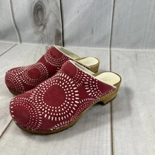 Sanita Suede Slip On Clogs Womens 36 Round Toe Geometric