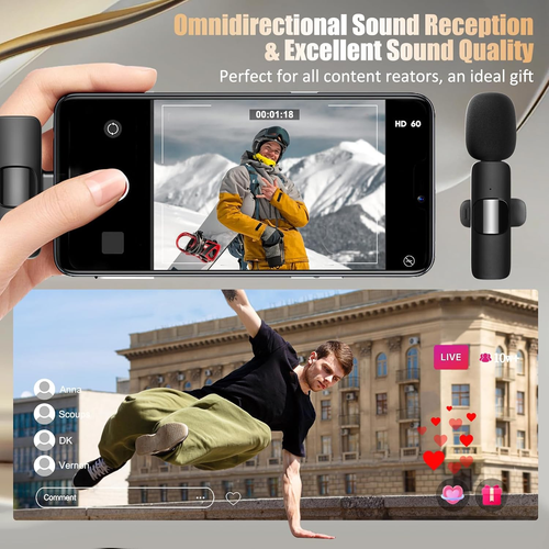2 Pack Wireless Lavalier Microphone for iPhone 15, USB C Android Phone, Laptop, - Picture 3 of 7